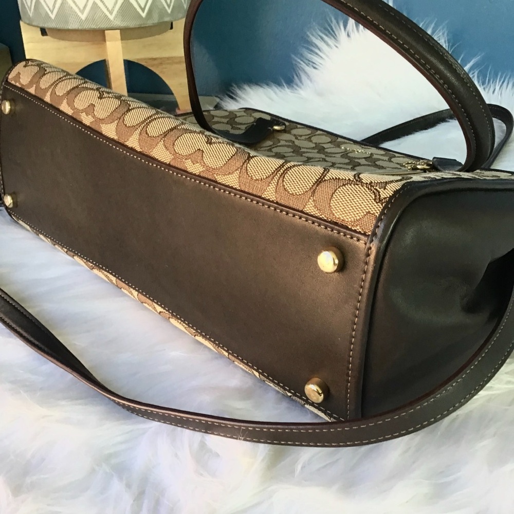 Coach 2-Way Signature Canvas Leather Handbag Shoulder Bag Beige Brown Excellent - Picture 8 of 12